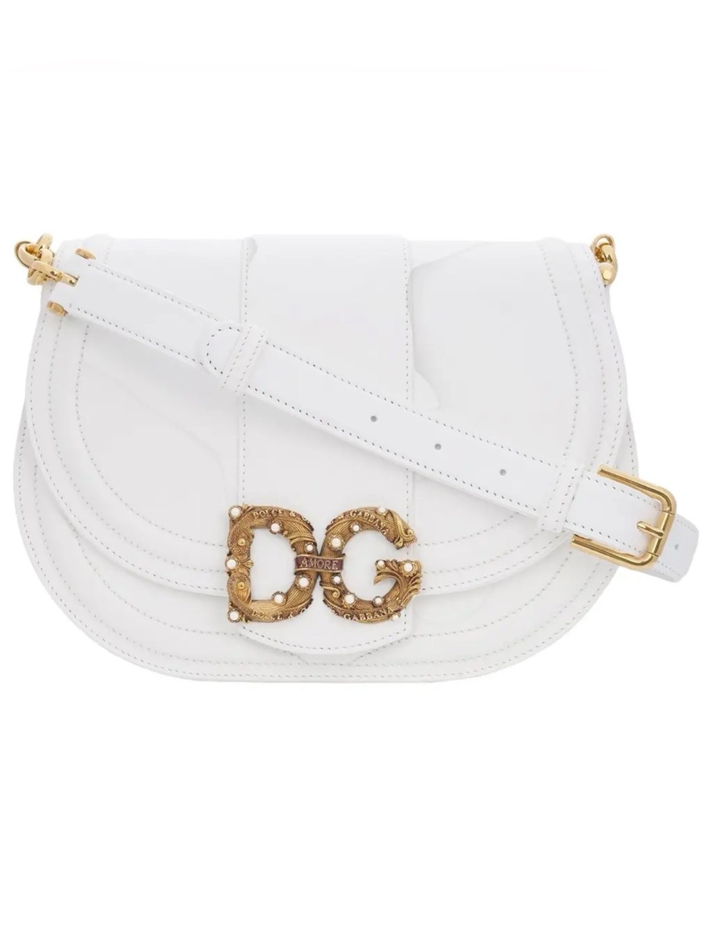 Dolce & Gabbana Amore White Leather DG Saddle Crossbody